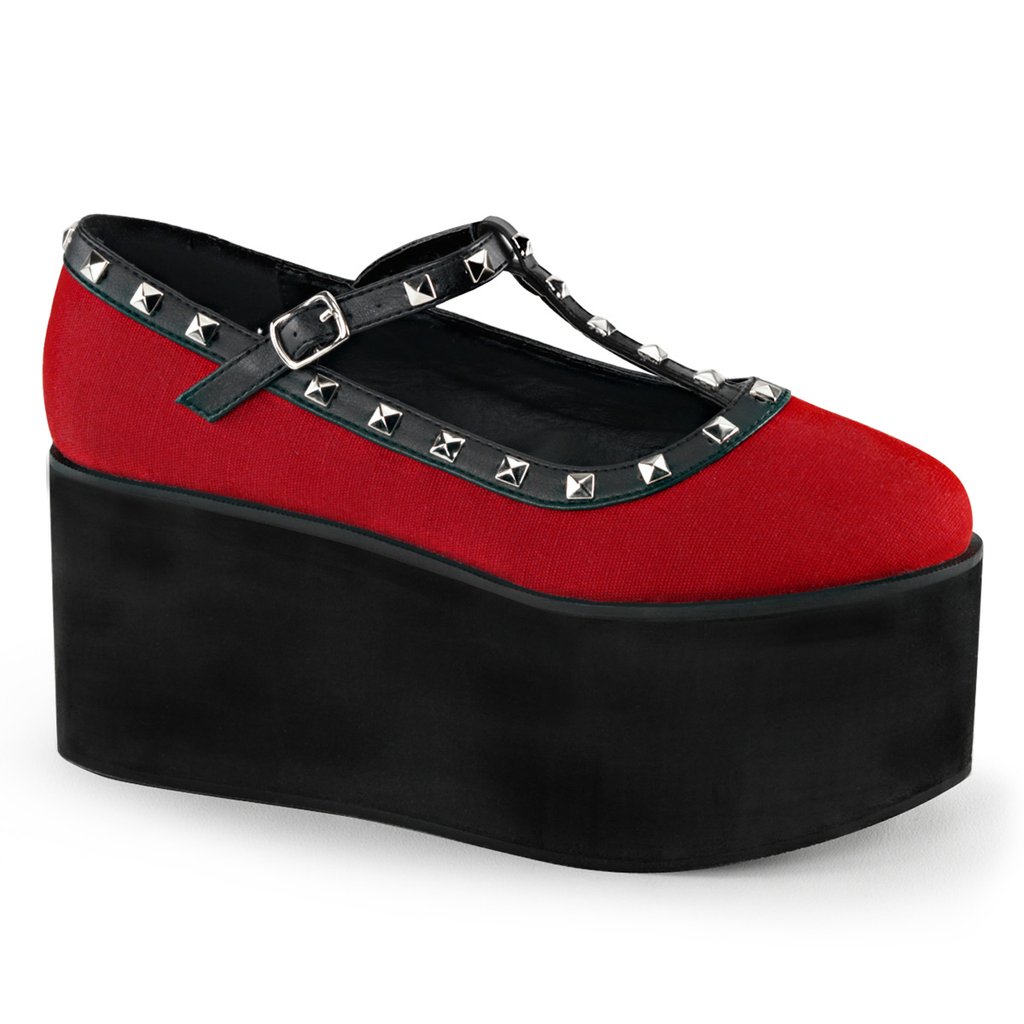 Chaussures Plateforme Demonia Click-07 Two Tone T-Brides Tela Rouge Femme | WTE-5114244