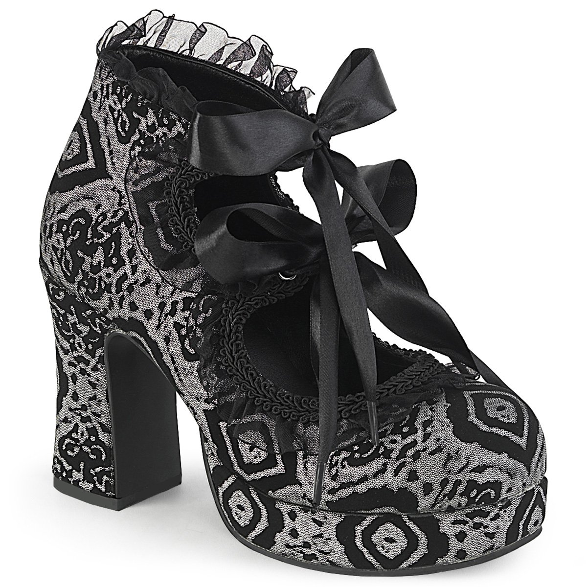 Chaussures Plateforme Demonia Gothika-53 Dentelle Up Cuir Noir / Argent Femme | WWC-6991841