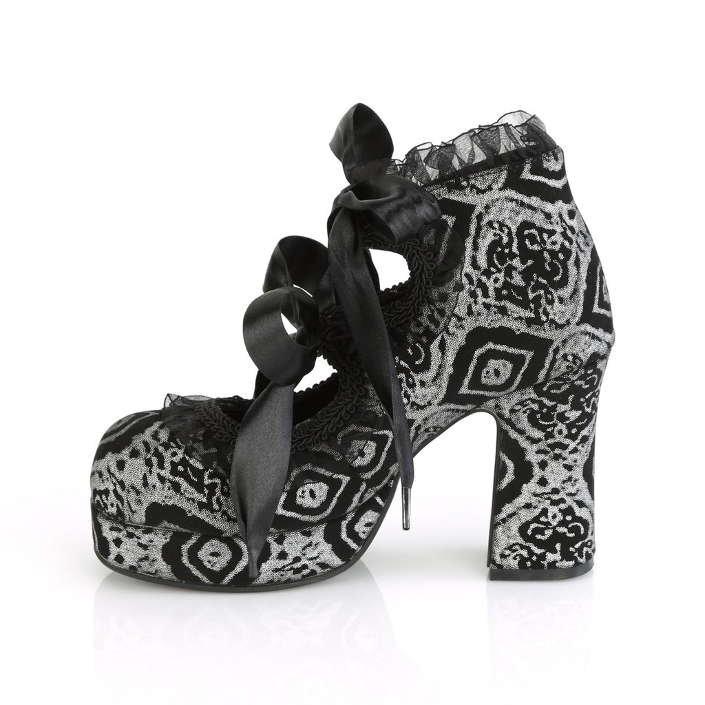 Chaussures Plateforme Demonia Gothika-53 Dentelle Up Cuir Noir / Argent Femme | WWC-6991841