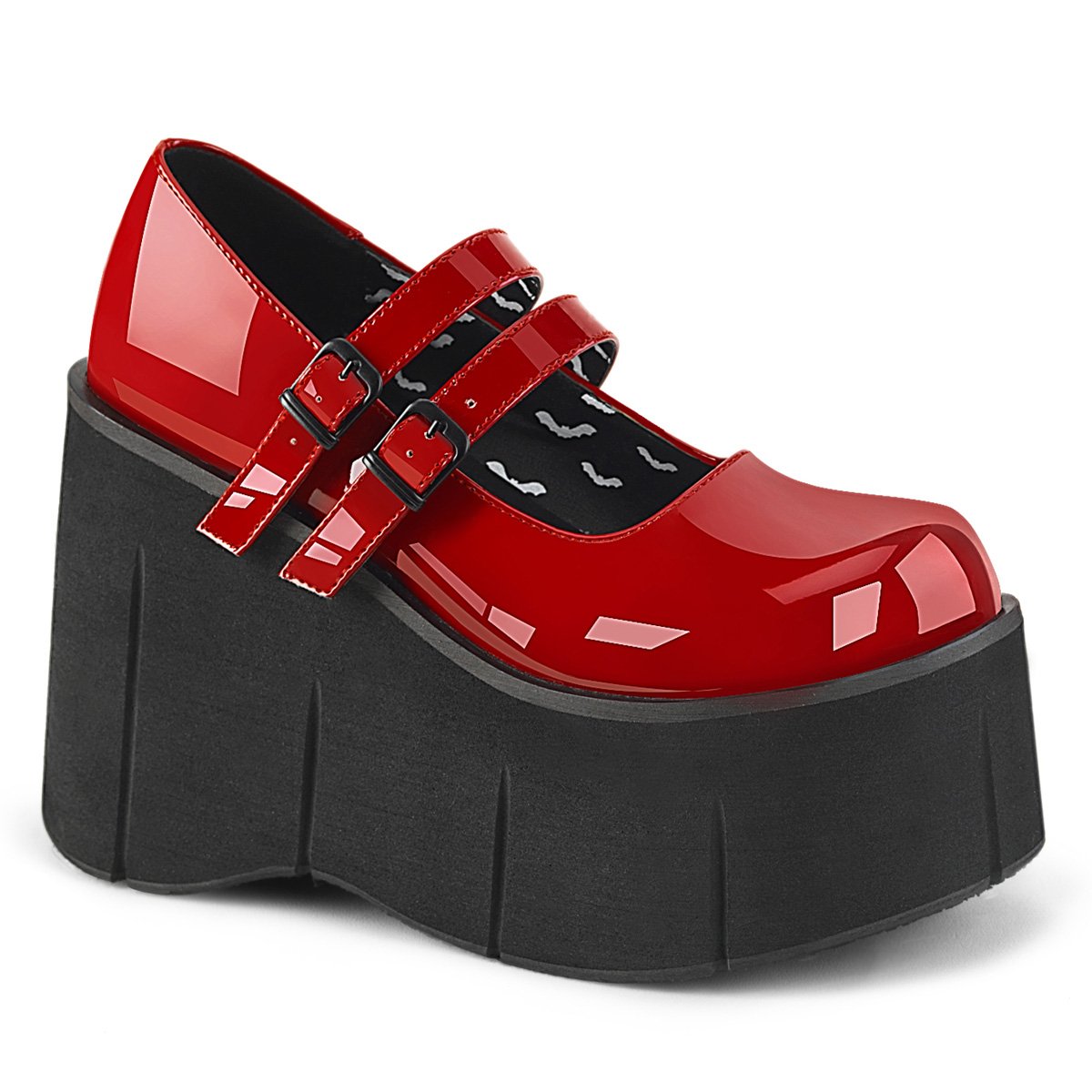 Chaussures Plateforme Demonia Kera-08 Mary Jane Vernis Rouge Femme | EPB-8587686