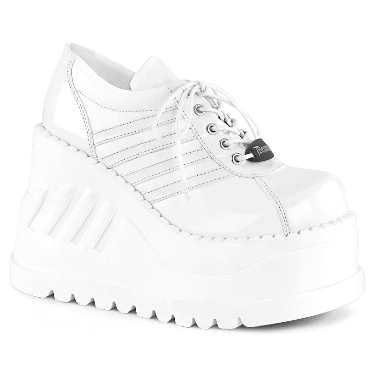 Chaussures Plateforme Demonia Stomp-08 Wedge Dentelle Up Cuir Vegan Blanche Femme | LAQ-6503531