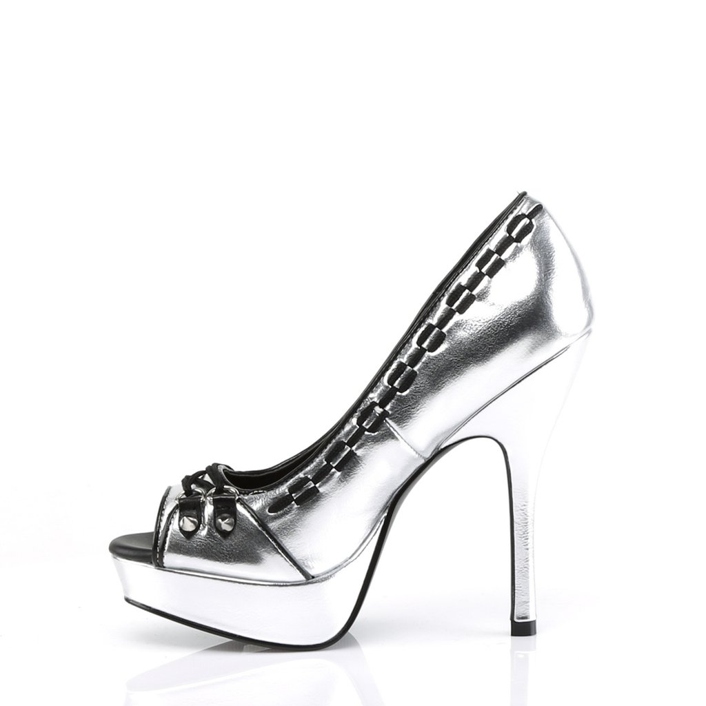 Escarpins Demonia Pixie-18 Platform Peep Toe Cuir Vegan Argent Femme | TOS-5729392