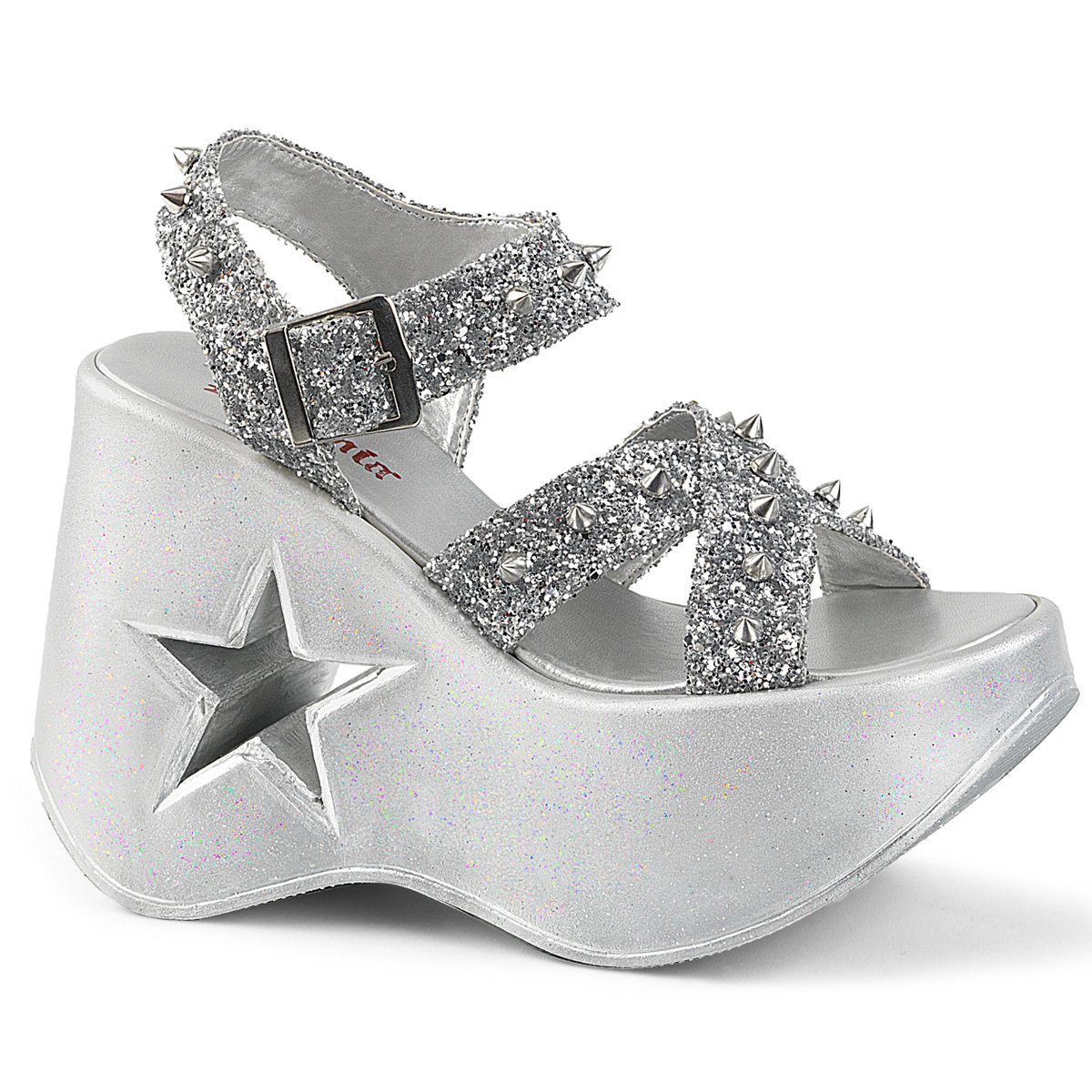 Talons Compensés Demonia Platform Dynamite-02 Glitter Argent Femme | TPJ-2181912