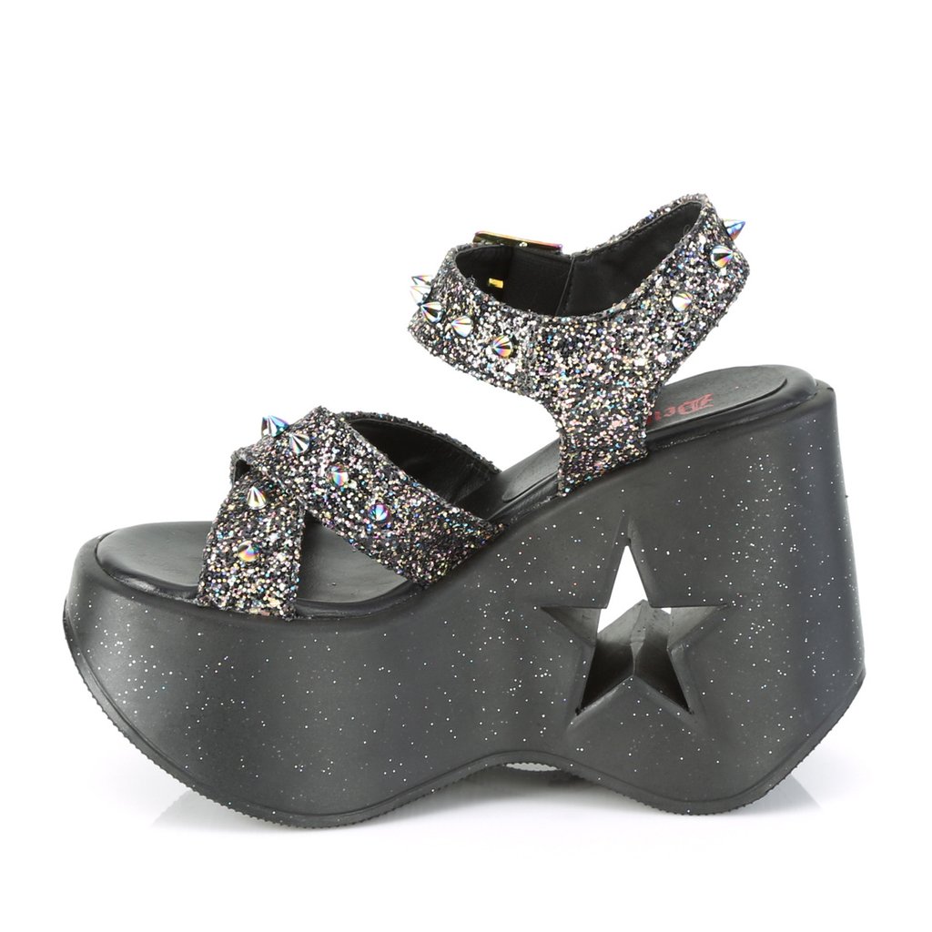 Talons Compensés Demonia Platform Dynamite-02 Glitter Noir Femme | XUZ-6100207