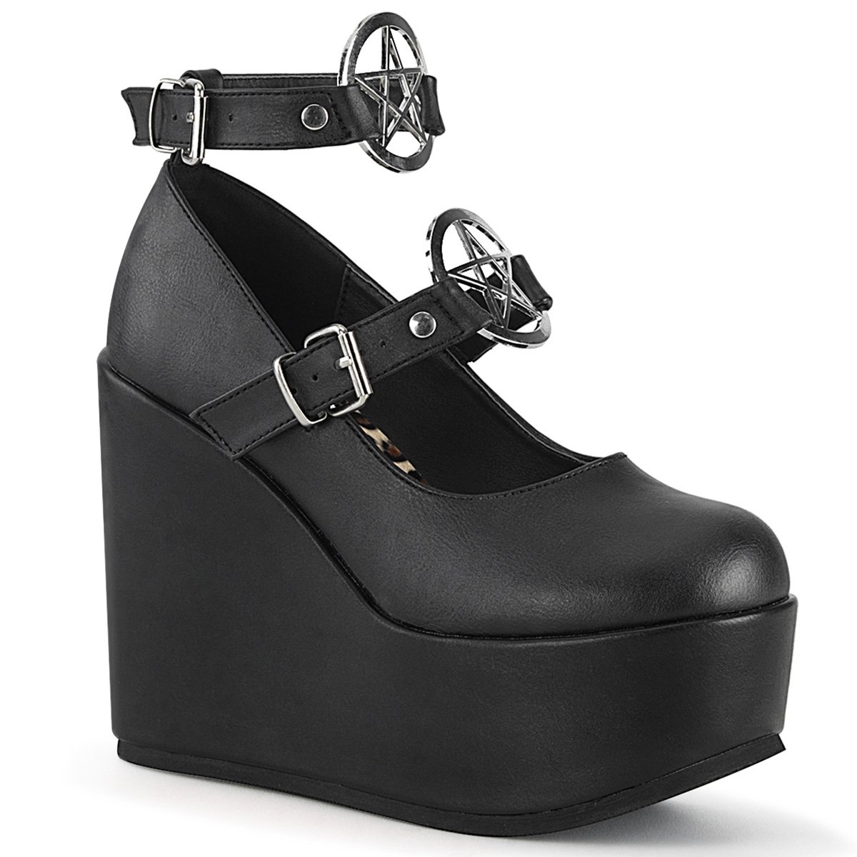 Chaussures Plateforme Demonia Poison-99-1 Wedge Cuir Vegan Noir Femme | PFJ-5518574