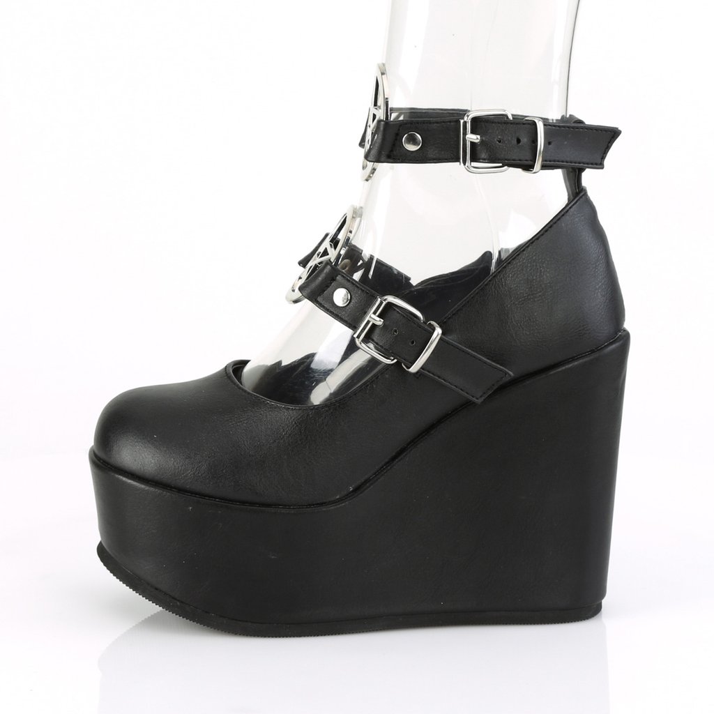 Chaussures Plateforme Demonia Poison-99-1 Wedge Cuir Vegan Noir Femme | PFJ-5518574