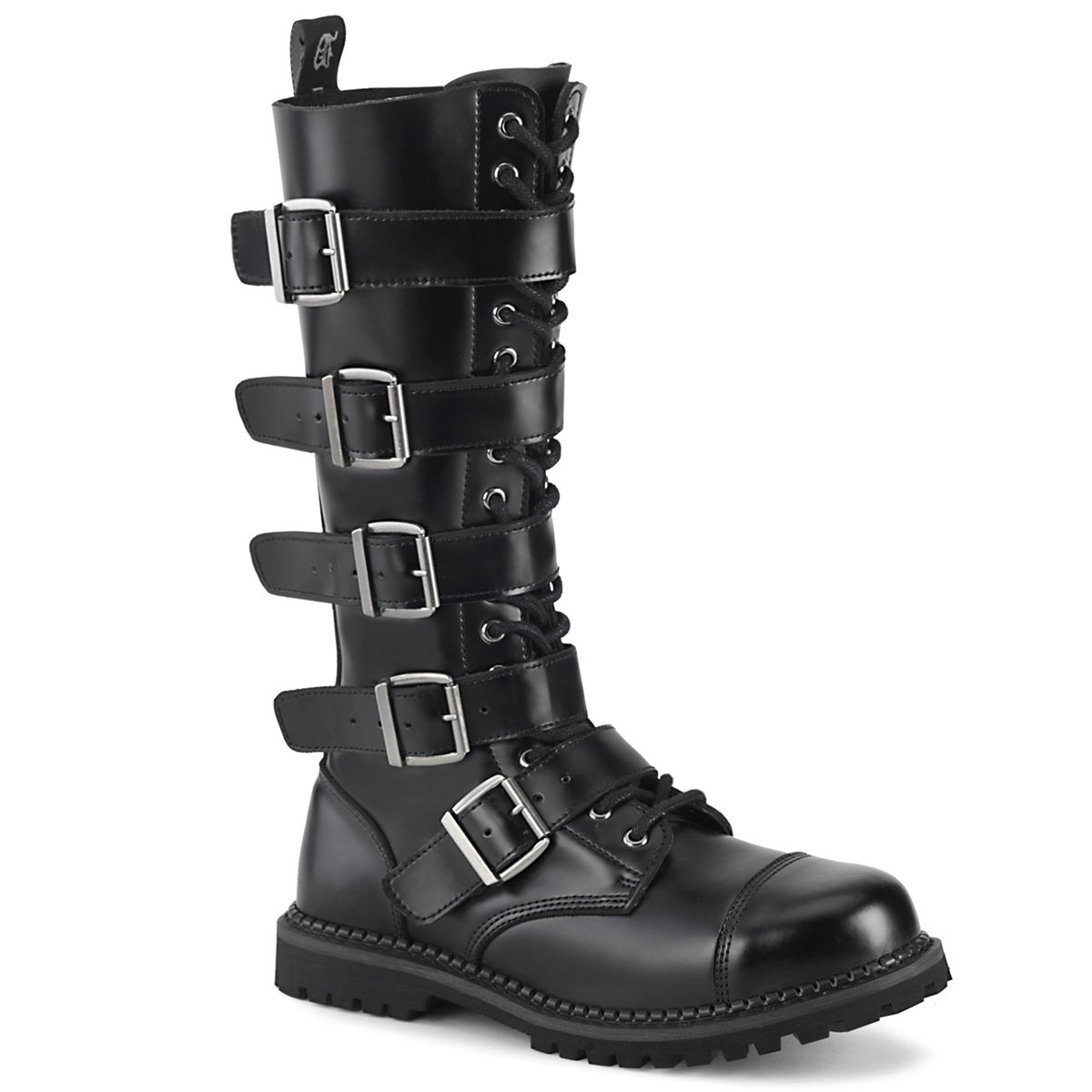 Bottes Hautes Demonia Riot-18BK Dentelle Up Cuir Noir Homme | OLU-2012940