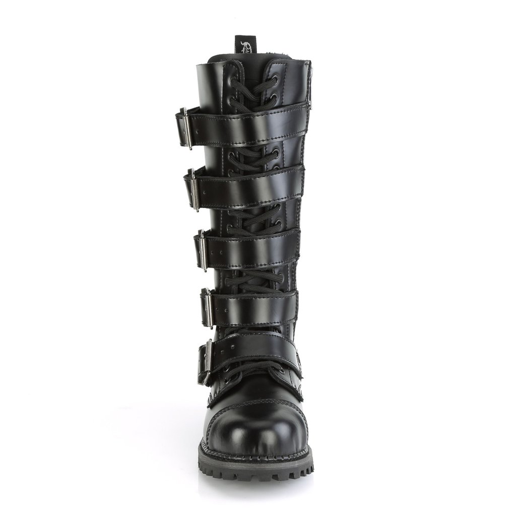 Bottes Hautes Demonia Riot-18BK Dentelle Up Cuir Noir Homme | OLU-2012940