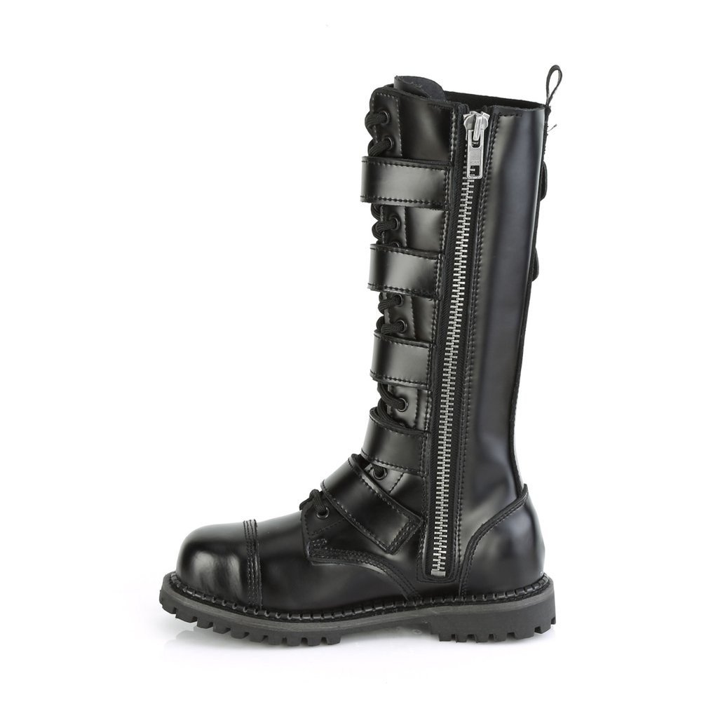 Bottes Hautes Demonia Riot-18BK Dentelle Up Cuir Noir Homme | OLU-2012940