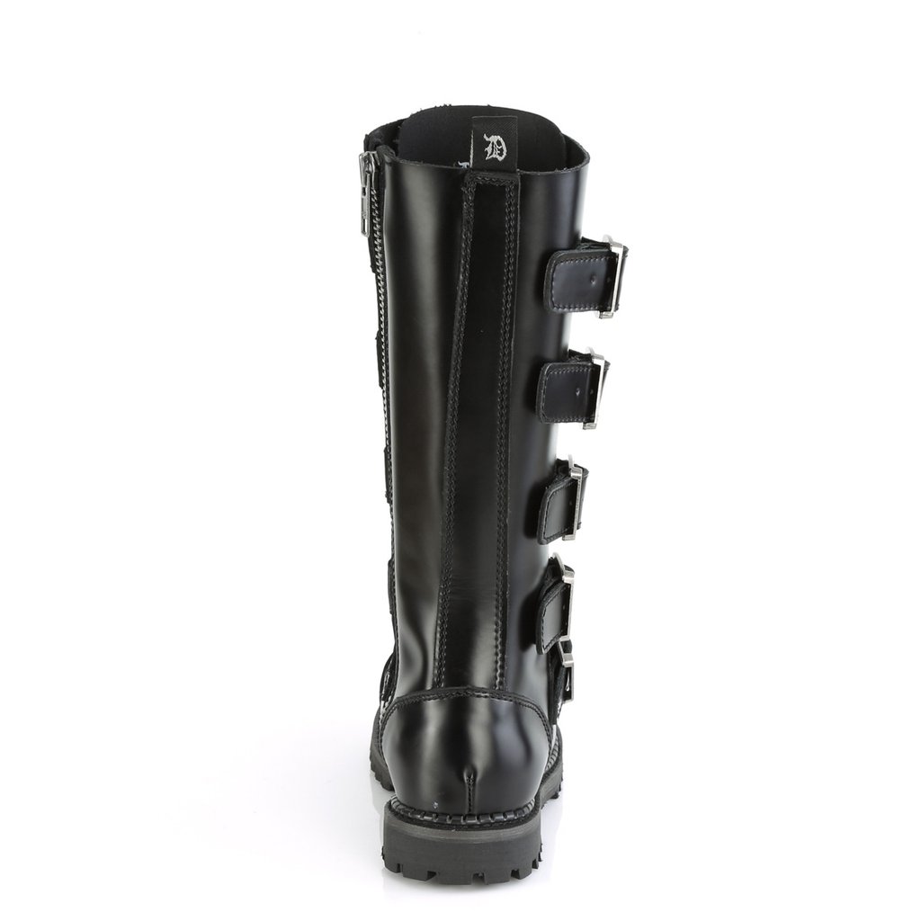 Bottes Hautes Demonia Riot-18BK Dentelle Up Cuir Noir Homme | OLU-2012940