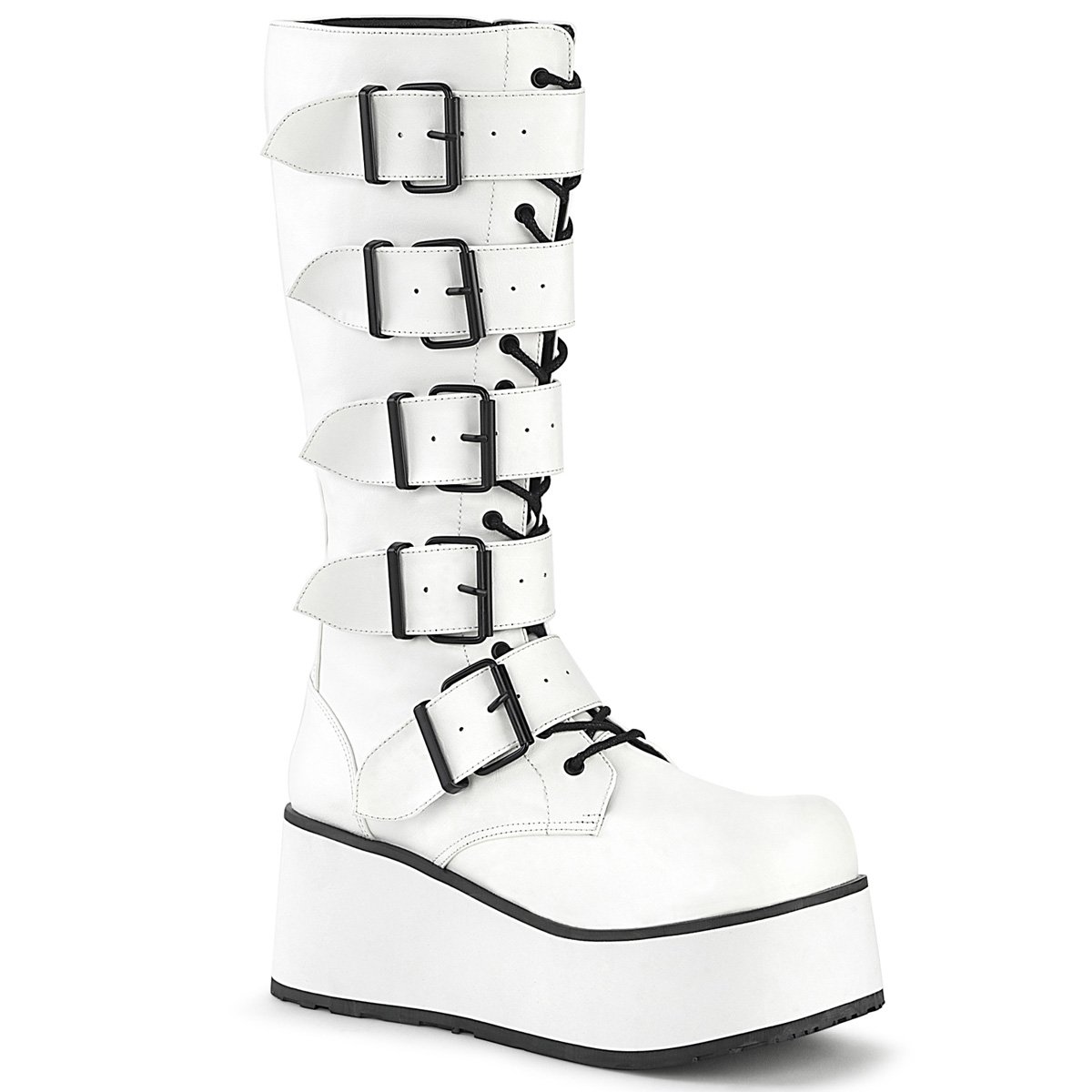 Bottes Hautes Demonia Trashville-518 Platform Dentelle Up Cuir Vegan Blanche Homme | ZKR-6179544