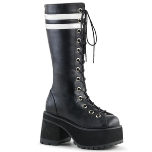 Bottes Hautes Demonia Ranger-320 Platform Dentelle Up Cuir Vegan Noir / Blanche Homme | RBM-6271795