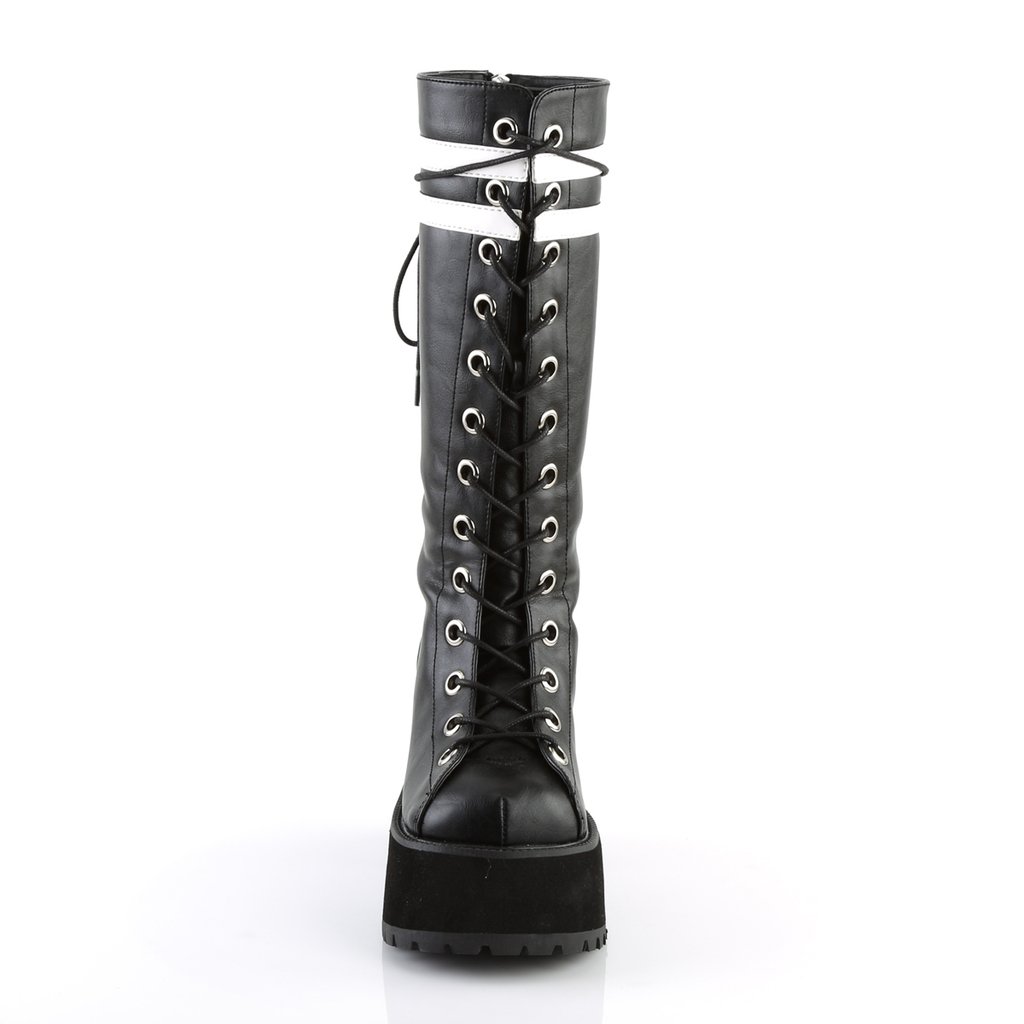 Bottes Hautes Demonia Ranger-320 Platform Dentelle Up Cuir Vegan Noir / Blanche Homme | RBM-6271795