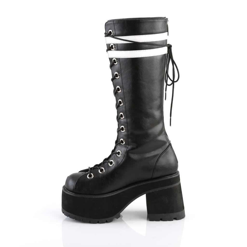 Bottes Hautes Demonia Ranger-320 Platform Dentelle Up Cuir Vegan Noir / Blanche Homme | RBM-6271795