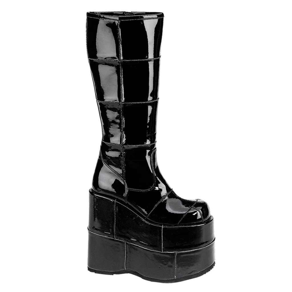 Bottes Hautes Demonia Stack-301 Platform Vernis Noir Homme | ONQ-0635502