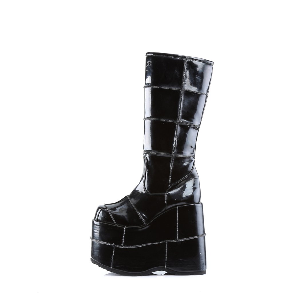 Bottes Hautes Demonia Stack-301 Platform Vernis Noir Homme | ONQ-0635502