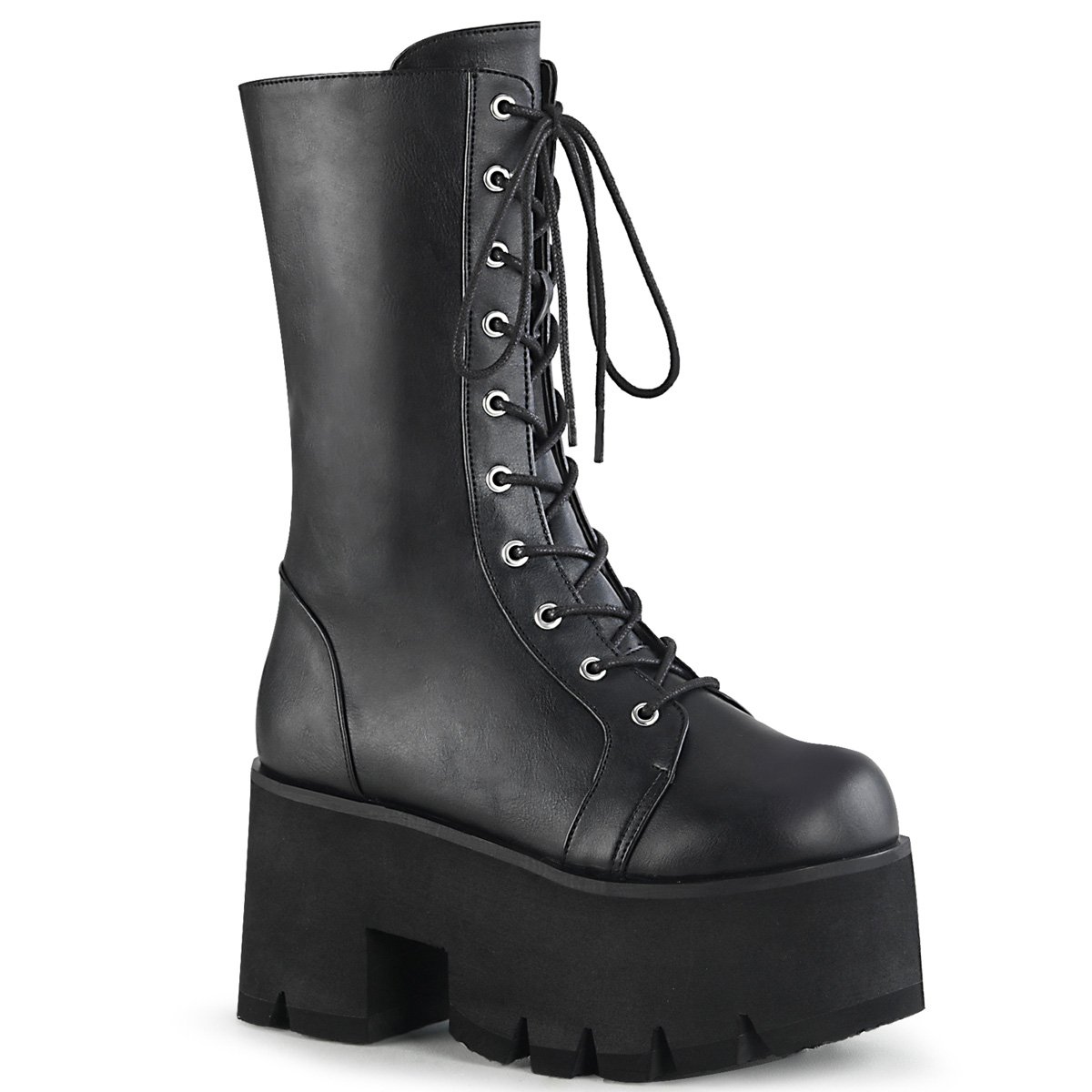 Bottes Hautes Demonia Ashes-105 Platform Dentelle Up Mid-Calf Cuir Vegan Noir Femme | JNN-8325891