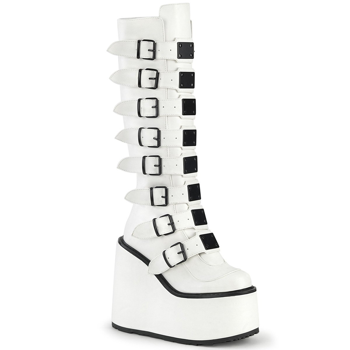 Bottes Hautes Demonia Swing-815 Platform Cuir Vegan Blanche Femme | BFS-9139018