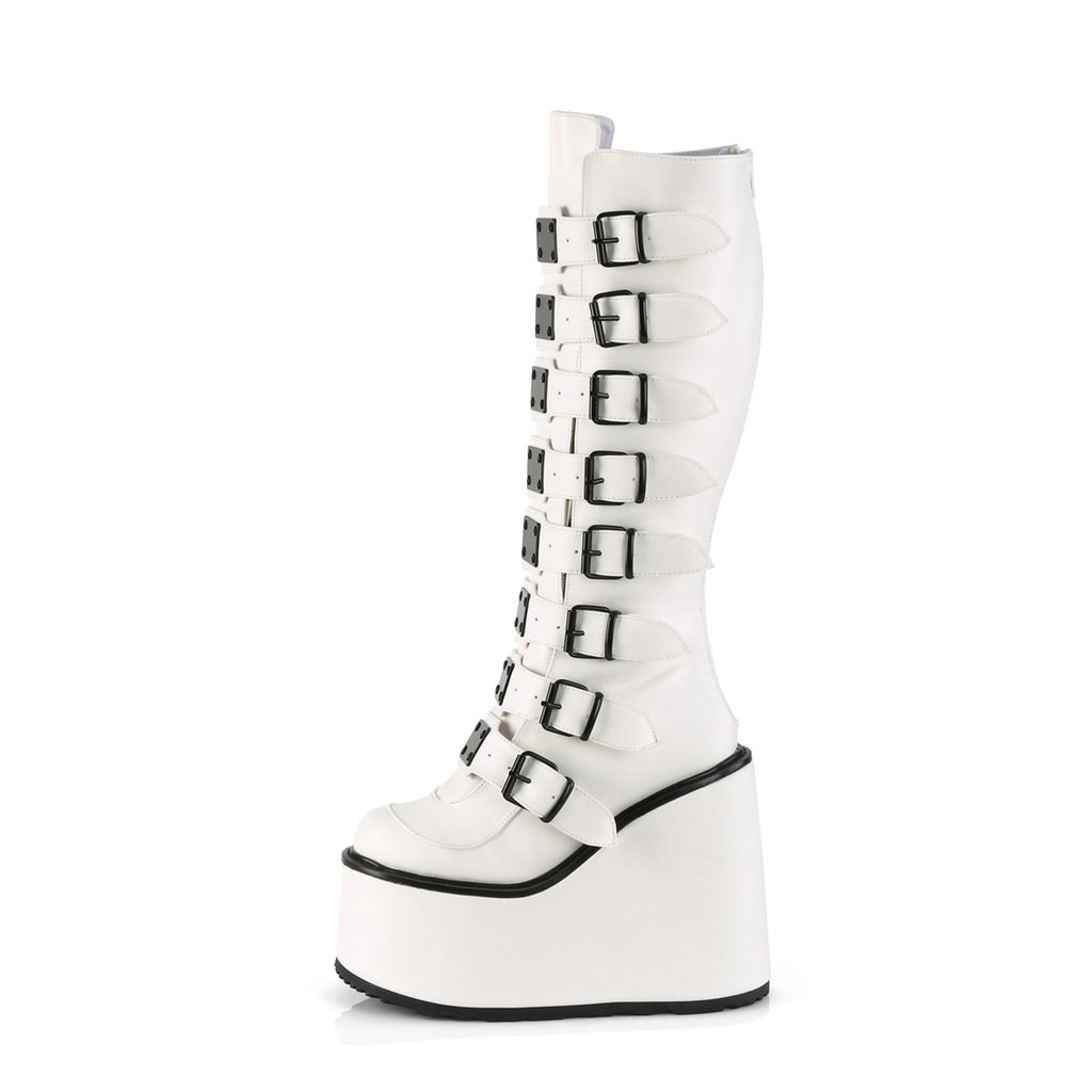 Bottes Hautes Demonia Swing-815 Platform Cuir Vegan Blanche Femme | BFS-9139018