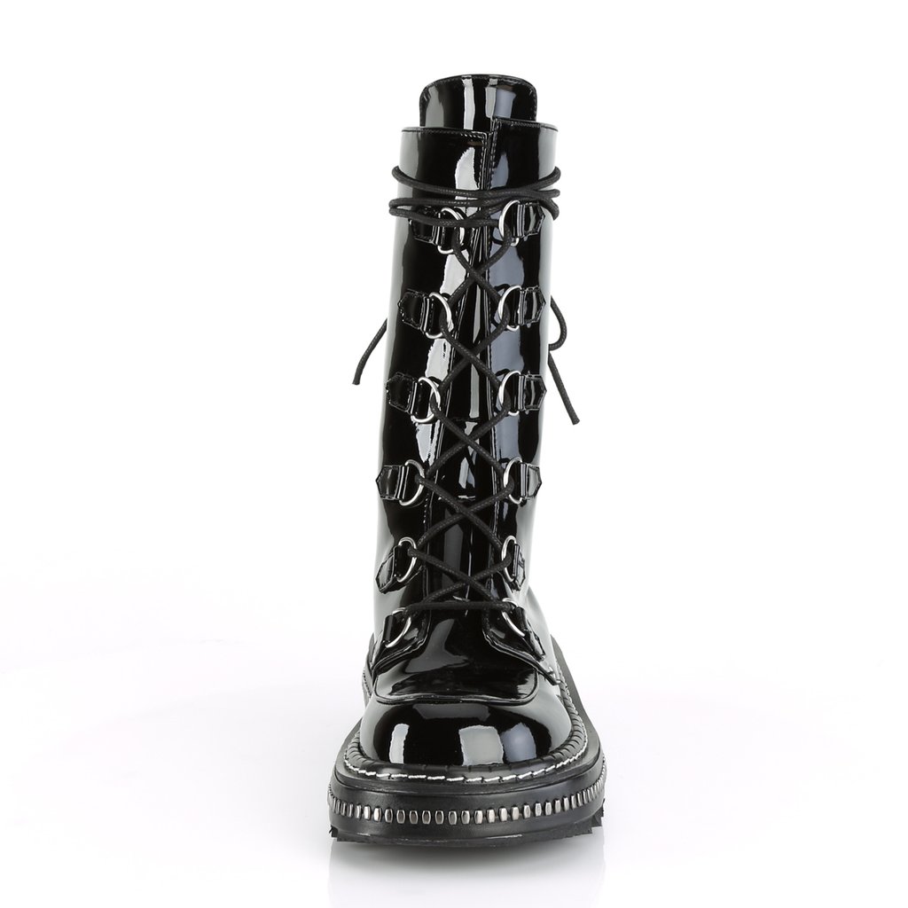 Bottes Hautes Demonia Lilith-270 Platform Dentelle Up Mid-Calf Vernis Noir Femme | FTZ-1342313