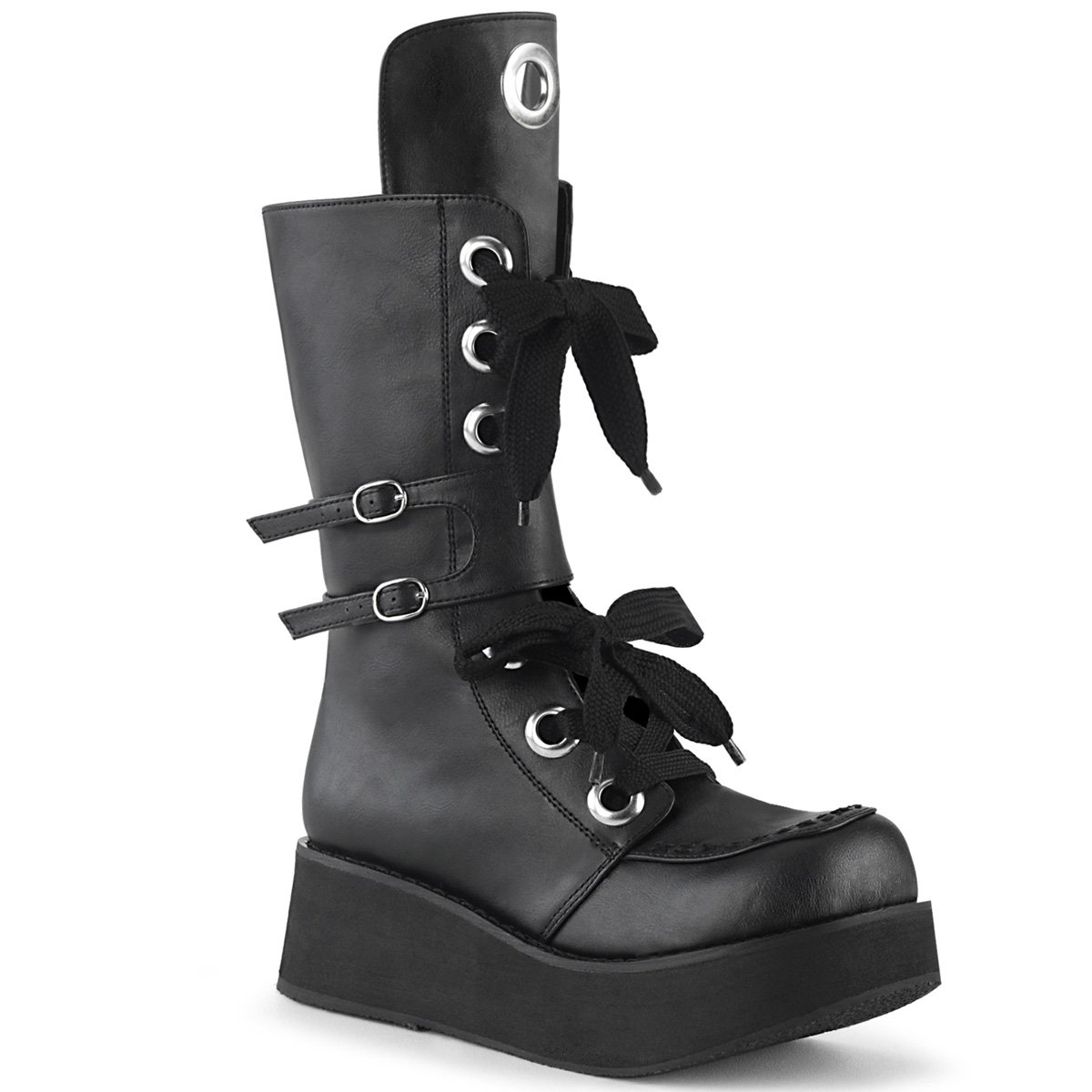 Bottes Hautes Demonia Sprite-210 Platform Dentelle Up Mid-Calf Cuir Vegan Noir Femme | GZU-7494841