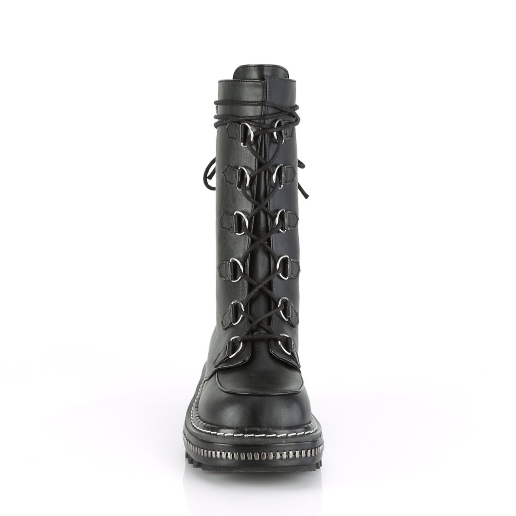 Bottes Hautes Demonia Lilith-270 Platform Dentelle Up Mid-Calf Cuir Vegan Noir Femme | MOO-7230375