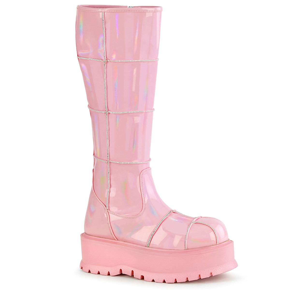 Bottes Hautes Demonia Slacker-230 Platform Vernis Rose Femme | PII-8563303