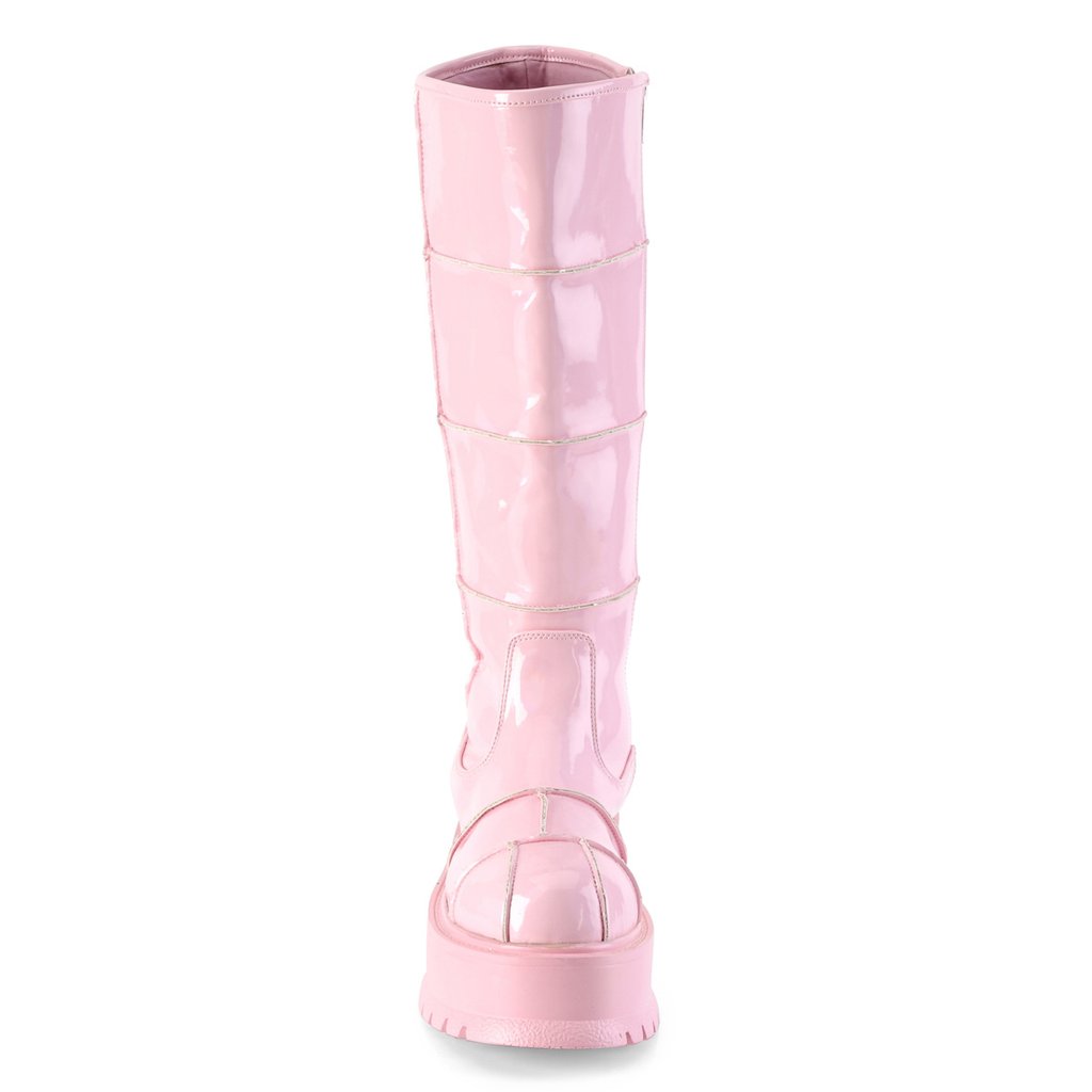 Bottes Hautes Demonia Slacker-230 Platform Vernis Rose Femme | PII-8563303