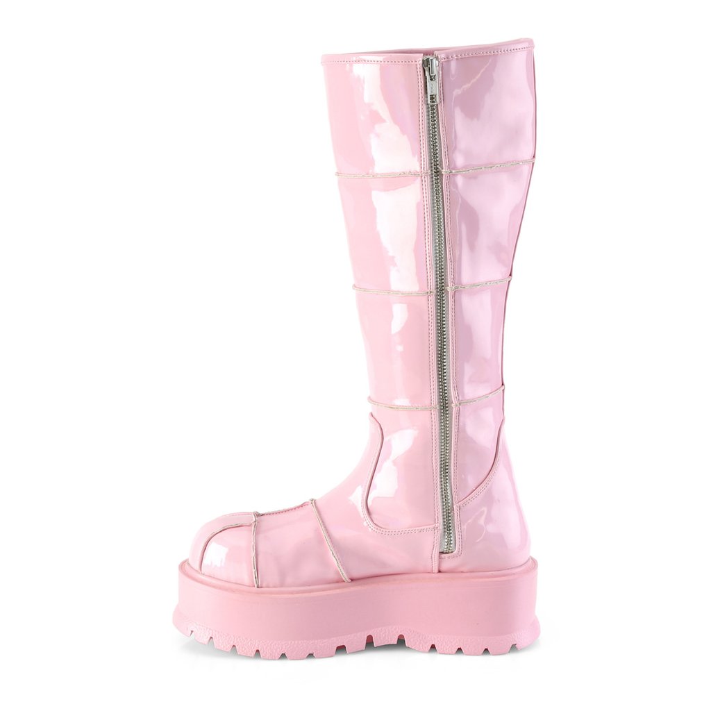 Bottes Hautes Demonia Slacker-230 Platform Vernis Rose Femme | PII-8563303