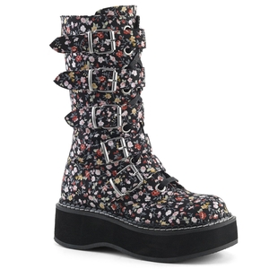 Bottes Hautes Demonia Emily-340 Platform Dentelle Up Mid-Calf Floral Femme | UQX-5040898