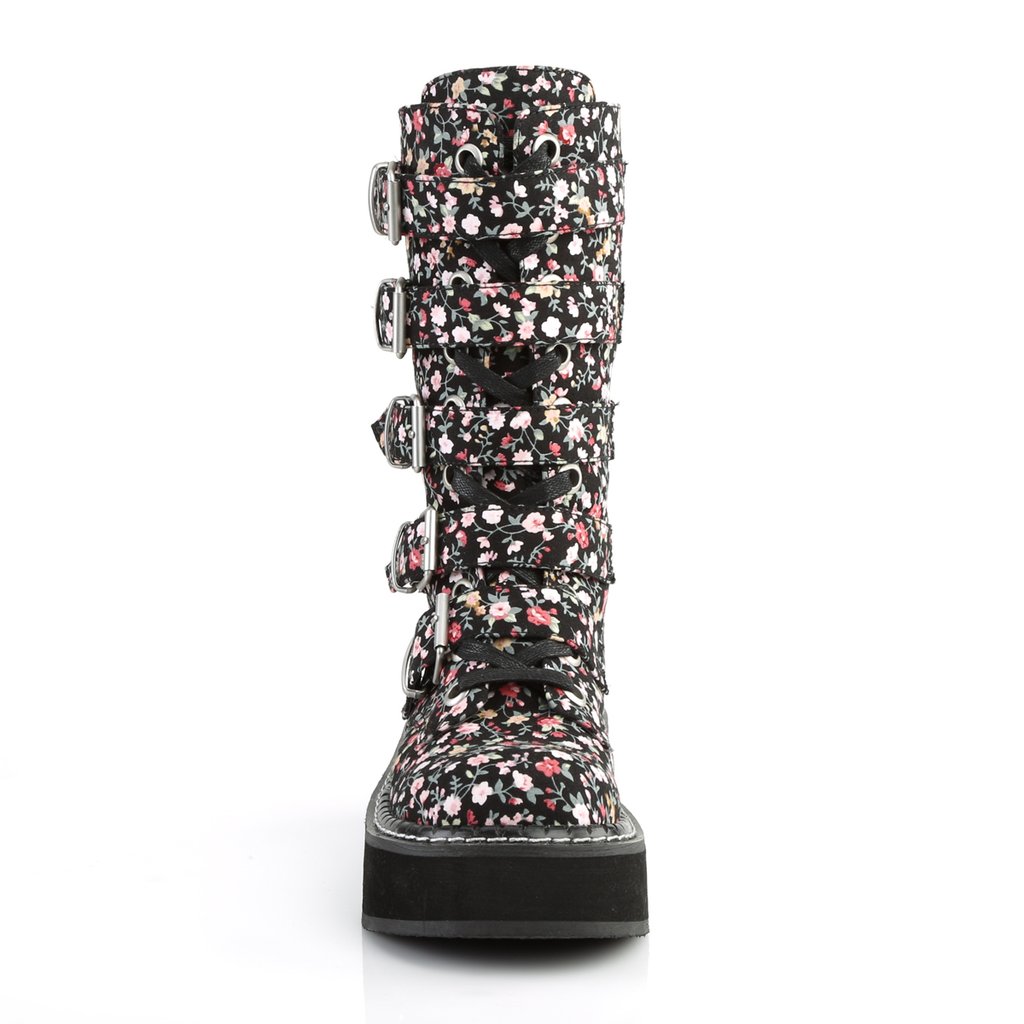 Bottes Hautes Demonia Emily-340 Platform Dentelle Up Mid-Calf Floral Femme | UQX-5040898