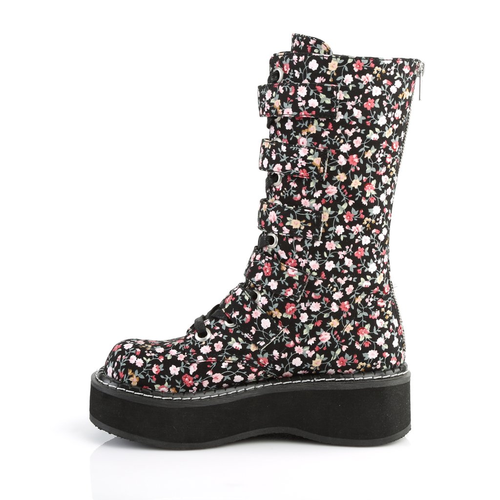 Bottes Hautes Demonia Emily-340 Platform Dentelle Up Mid-Calf Floral Femme | UQX-5040898