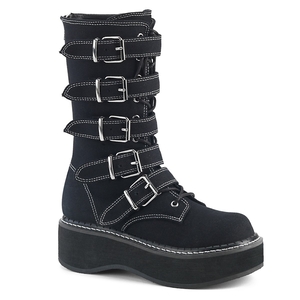 Bottes Hautes Demonia Emily-341 Platform Dentelle Up Mid-Calf Tela Noir Femme | RXZ-1680552