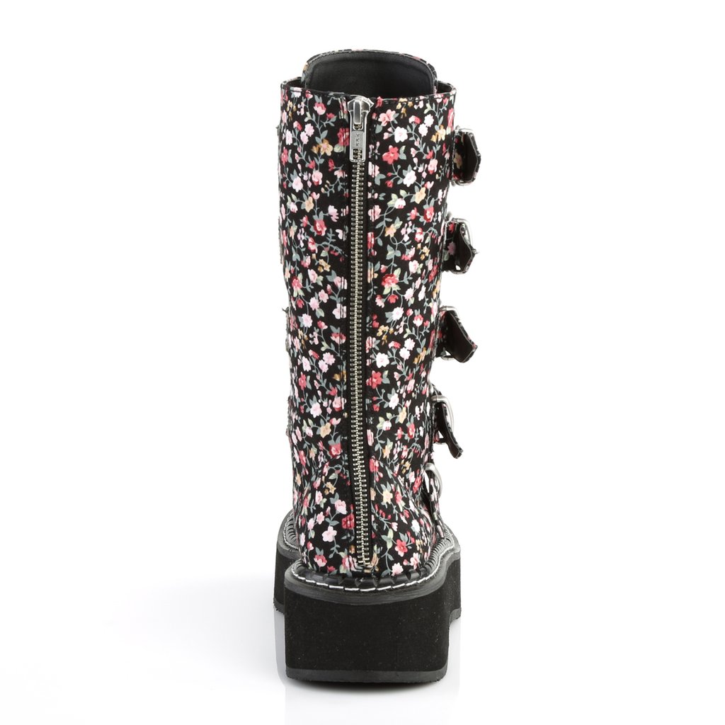 Bottes Hautes Demonia Emily-340 Platform Dentelle Up Mid-Calf Floral Femme | UQX-5040898