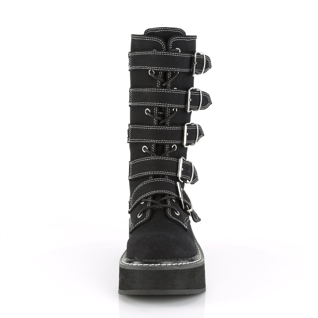 Bottes Hautes Demonia Emily-341 Platform Dentelle Up Mid-Calf Tela Noir Femme | RXZ-1680552