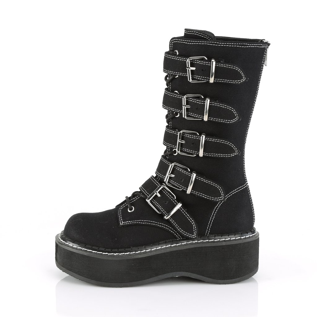 Bottes Hautes Demonia Emily-341 Platform Dentelle Up Mid-Calf Tela Noir Femme | RXZ-1680552