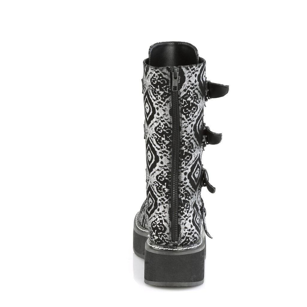 Bottes Hautes Demonia Emily-322 Platform Dentelle Up Mid-Calf Cuir Noir / Argent Femme | WAV-1660242