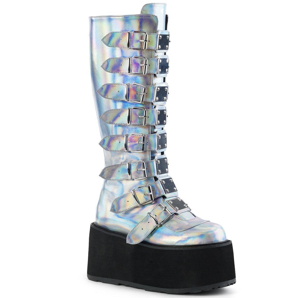 Bottes Hautes Demonia Damned-318 Platform Cuir Vegan Argent Femme | YYM-9005456