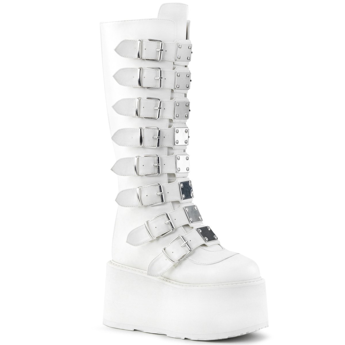 Bottes Hautes Demonia Damned-318 Platform Cuir Vegan Blanche Femme | ZBT-8583848