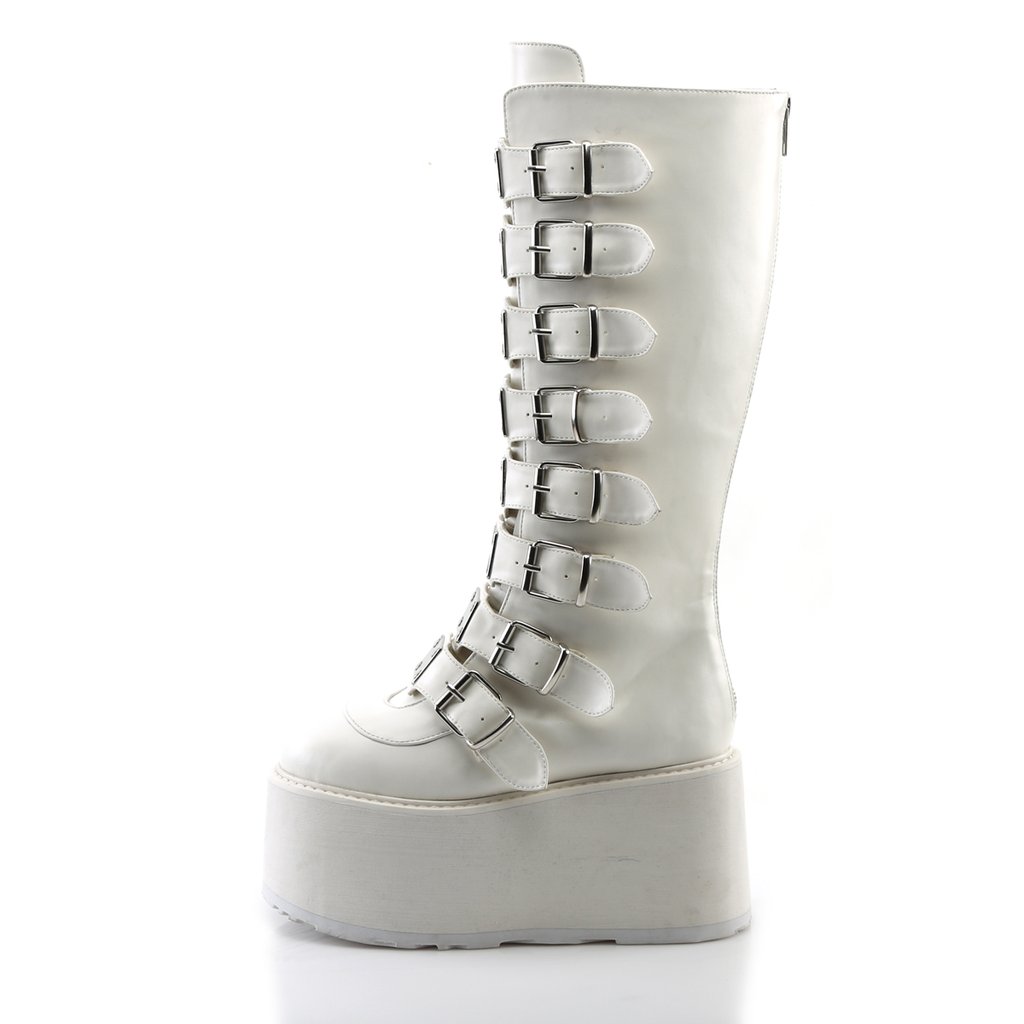 Bottes Hautes Demonia Damned-318 Platform Cuir Vegan Blanche Femme | ZBT-8583848