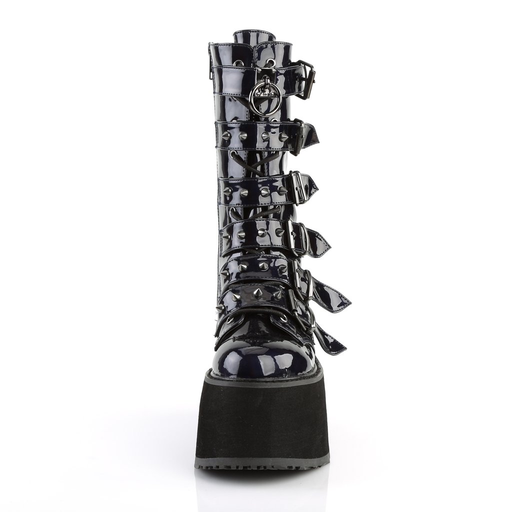 Bottes Hautes Demonia Damned-225 Platform Dentelle Up Mid-Calf Cuir Vegan Noir Femme | TXK-5284661