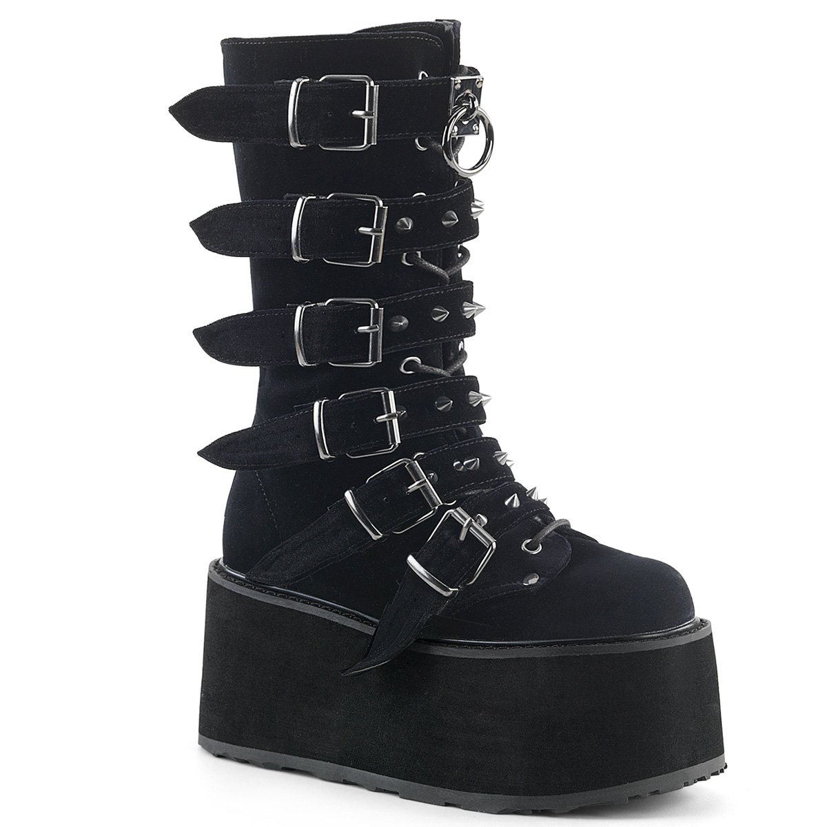 Bottes Hautes Demonia Damned-225 Platform Dentelle Up Mid-Calf Noir Femme | DDI-6763643