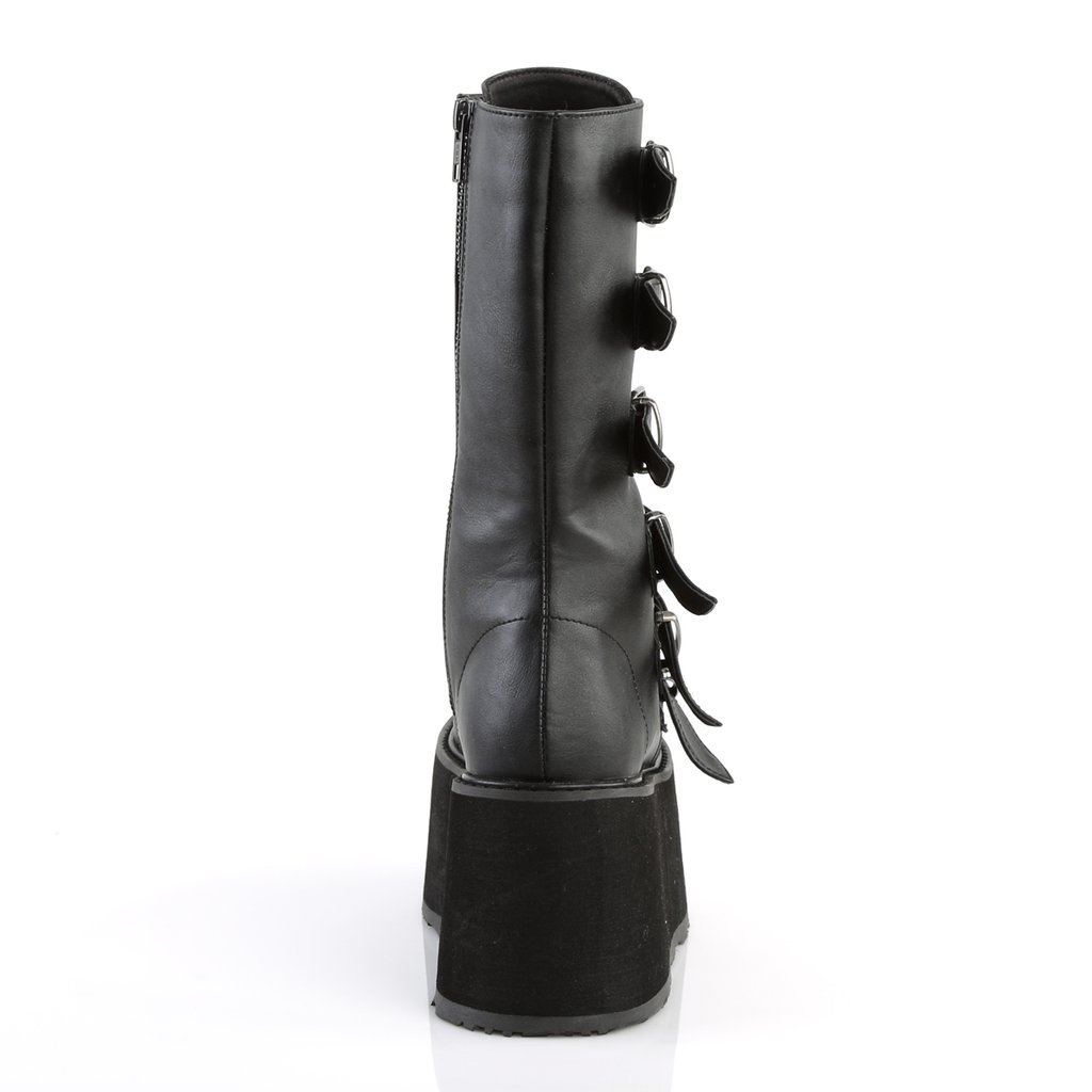 Bottes Hautes Demonia Damned-225 Platform Dentelle Up Mid-Calf Cuir Vegan Noir Femme | MVP-3700789