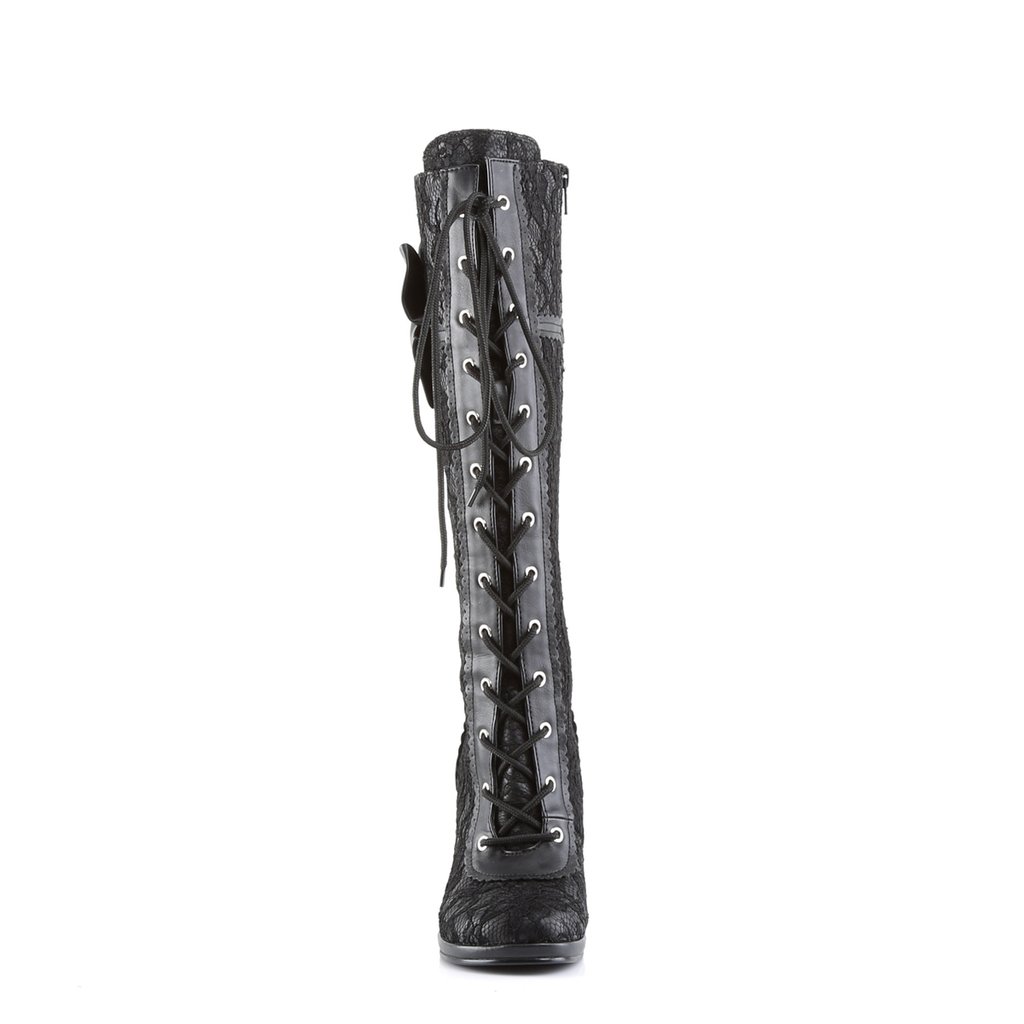 Bottes Hautes Demonia Glam-240 Platform Dentelle Up Vegan Noir Femme | QGN-4441849