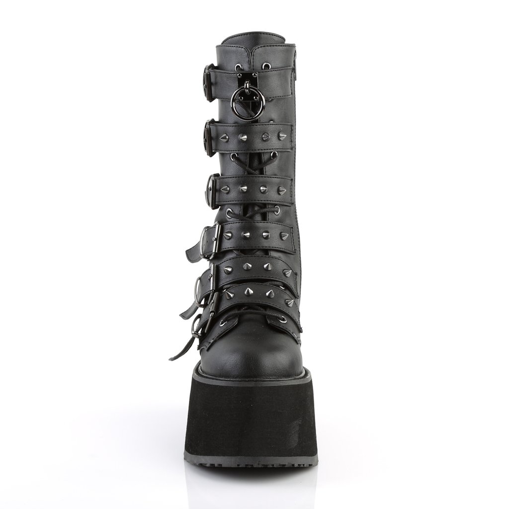 Bottes Hautes Demonia Damned-225 Platform Dentelle Up Mid-Calf Cuir Vegan Noir Femme | MVP-3700789