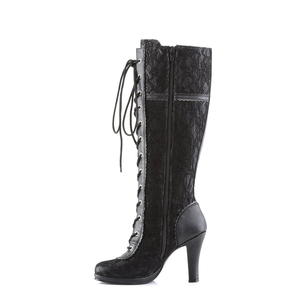 Bottes Hautes Demonia Glam-240 Platform Dentelle Up Vegan Noir Femme | QGN-4441849