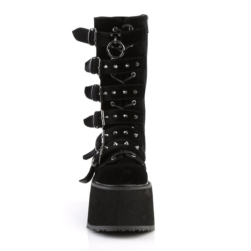 Bottes Hautes Demonia Damned-225 Platform Dentelle Up Mid-Calf Noir Femme | DDI-6763643