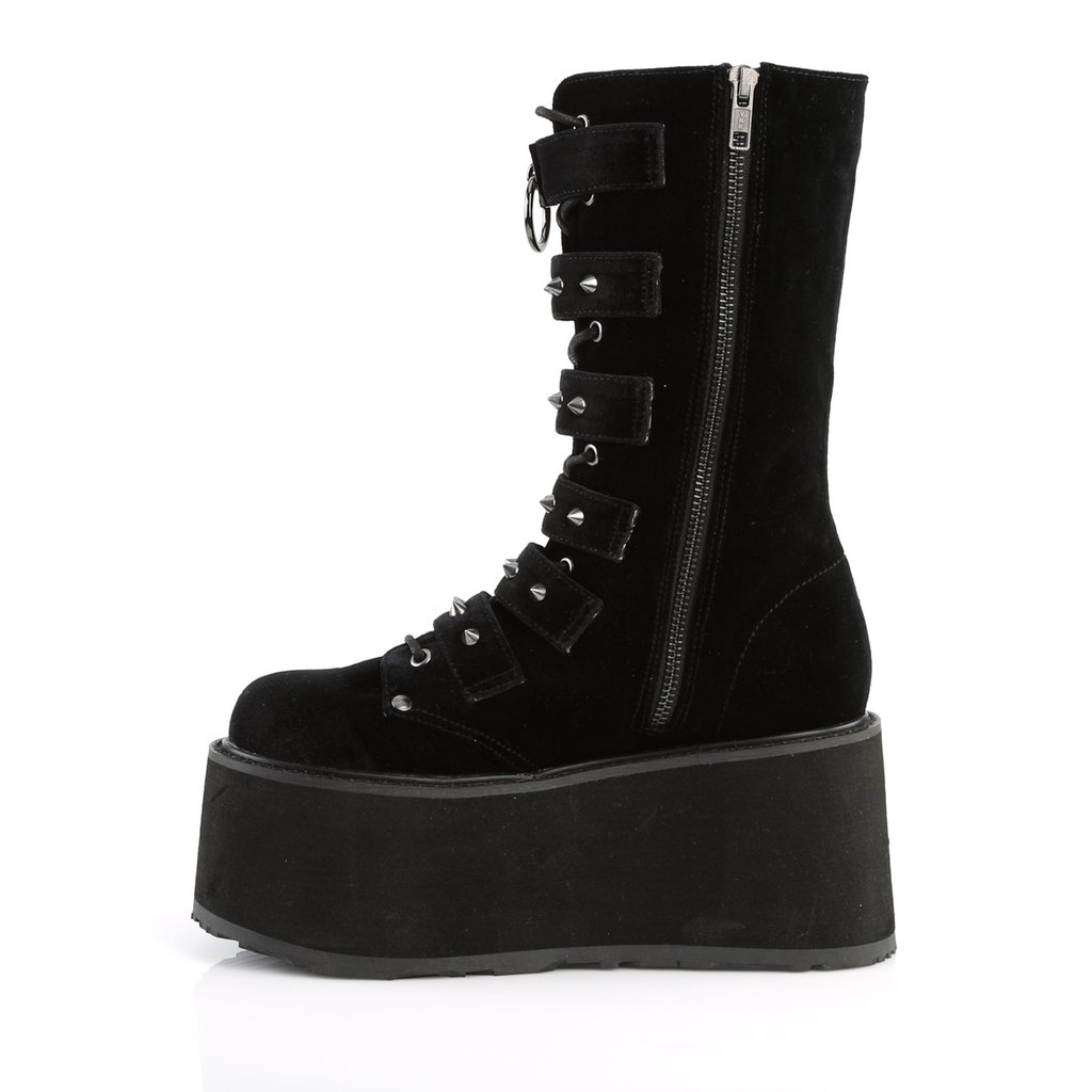 Bottes Hautes Demonia Damned-225 Platform Dentelle Up Mid-Calf Noir Femme | DDI-6763643