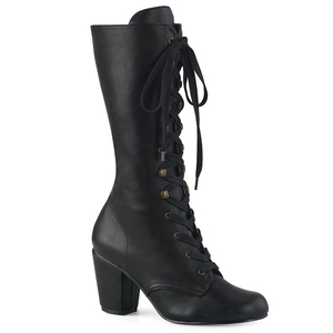 Bottes Hautes Demonia Vivika-205 Dentelle Up Mid-Calf Cuir Vegan Noir Femme | RRT-1320821