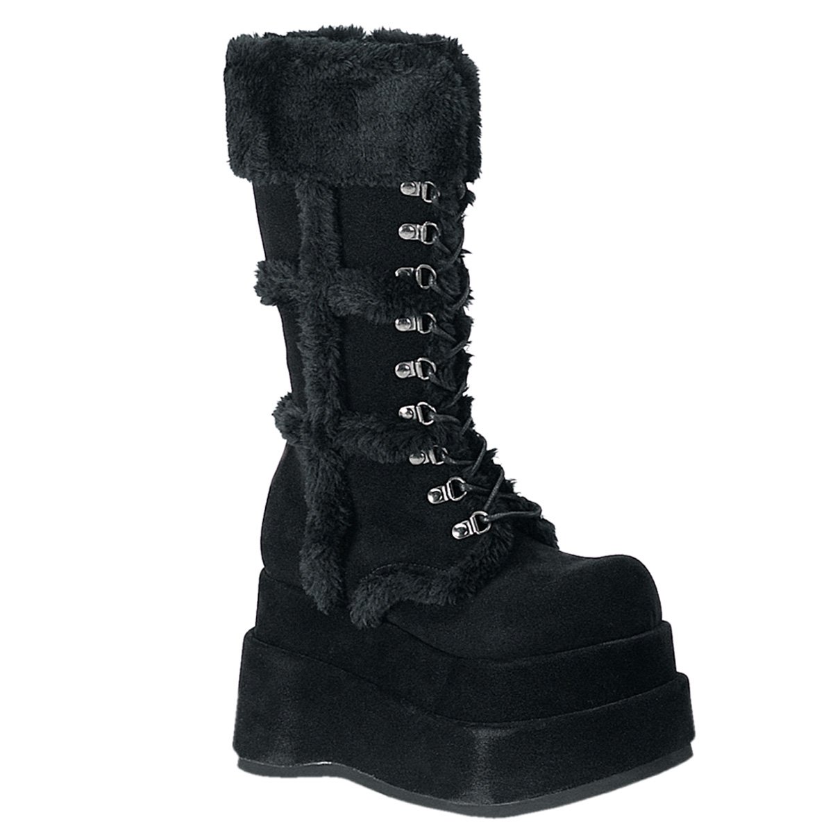 Bottes Hautes Demonia Bear-202 Platform Daim Vegan Noir Femme | PUL-9381180